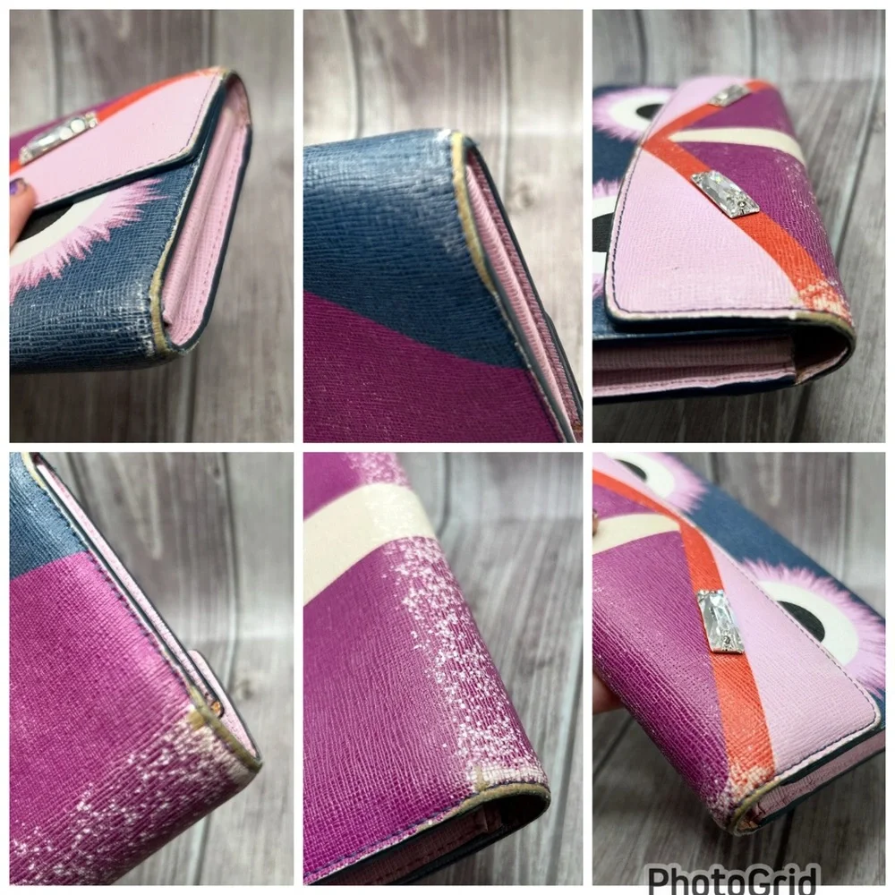 FENDI Monsters Vitello Elite Crystal Eye Continental Wallet